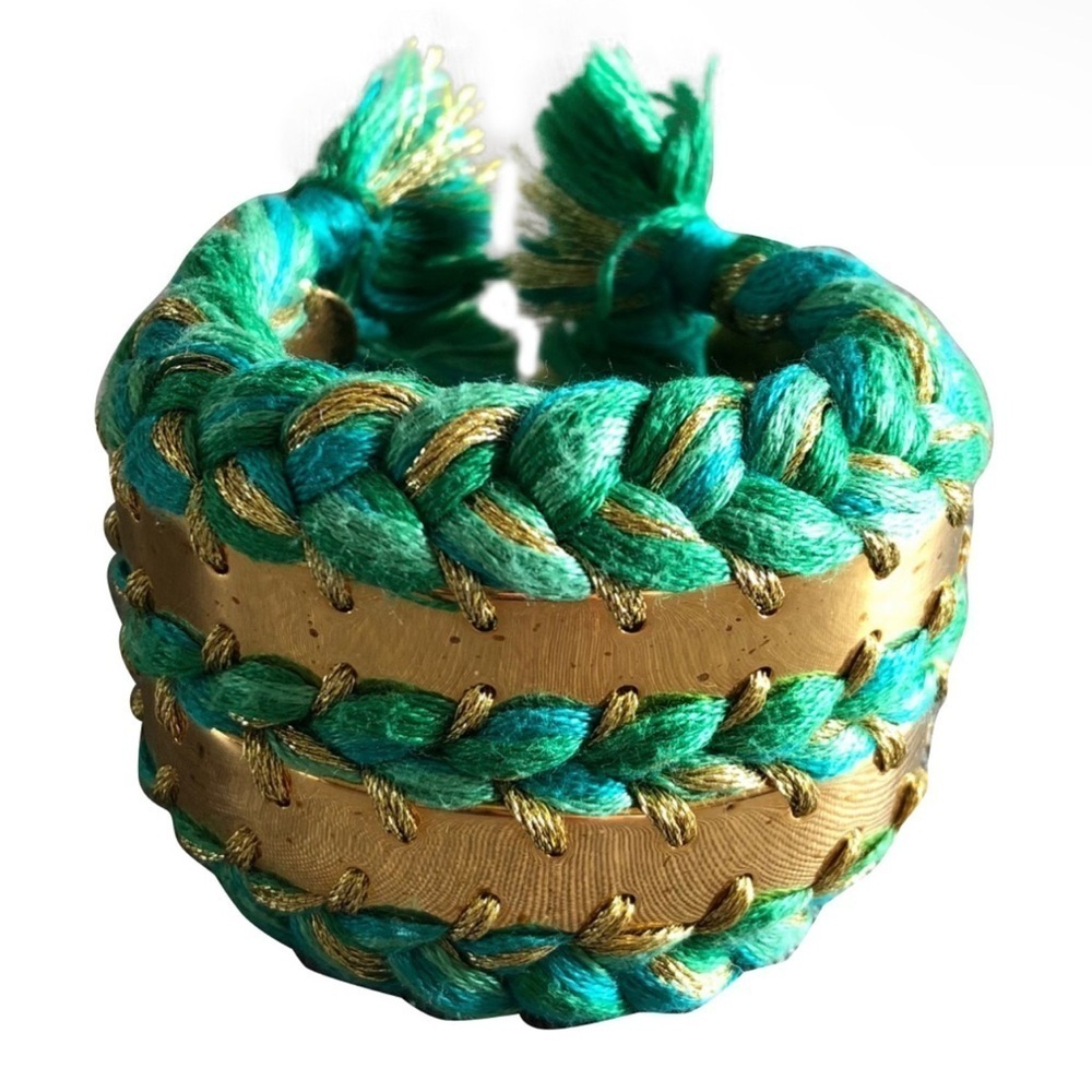 Gold and Green Braided Cuff Bracelet